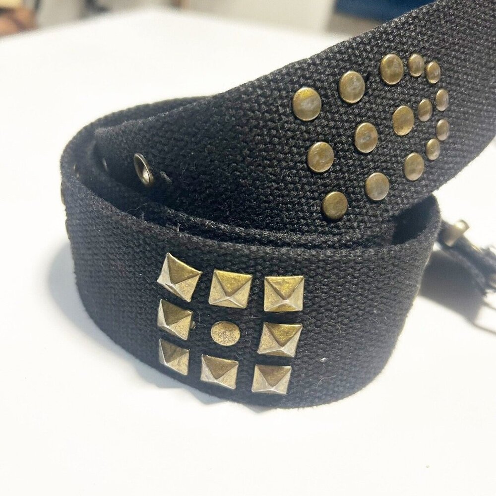 Brown Unisex Metal Studded Moto Biker Belt Canvas Bronze Studs Grunge Wide Rivet - Picture 2 of 9